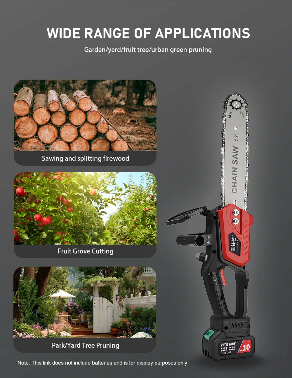 12 Inch Cordless Chainsaw Electric Chain Saw Portable Handheld Wood Cutting Saw