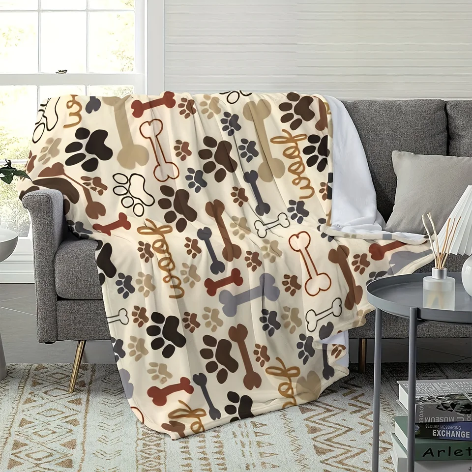 Soft Multifunctional Dog Paw Bone Blanket