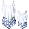 2025 Family Set Mother Daughter Matching Swimsuits Ruffled Leaf Mommy and Me Swimwear Fashion Women Girls Bikini Dresses Clothes 3