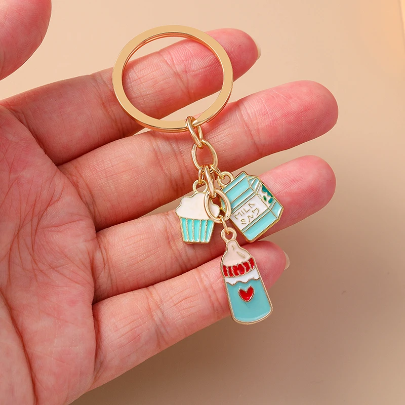 Aihua Emaille-Schlüsselanhänger, Getränke-, Milch- und Kuchen-Schlüsselanhänger für Damen und Herren, Handtaschen-Schlüsselring, Taschenanhänger, Schmuck, Souvenir-Geschenke – Detail 11