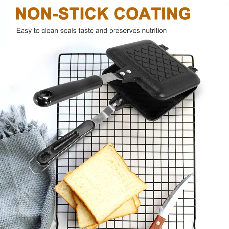 Grilled Sandwich Panini Maker,Bread Toast Breakfast Machine,Hot Sandwich Pan,Nonstick Aluminum Flip Pan,Kitchen Tool 2
