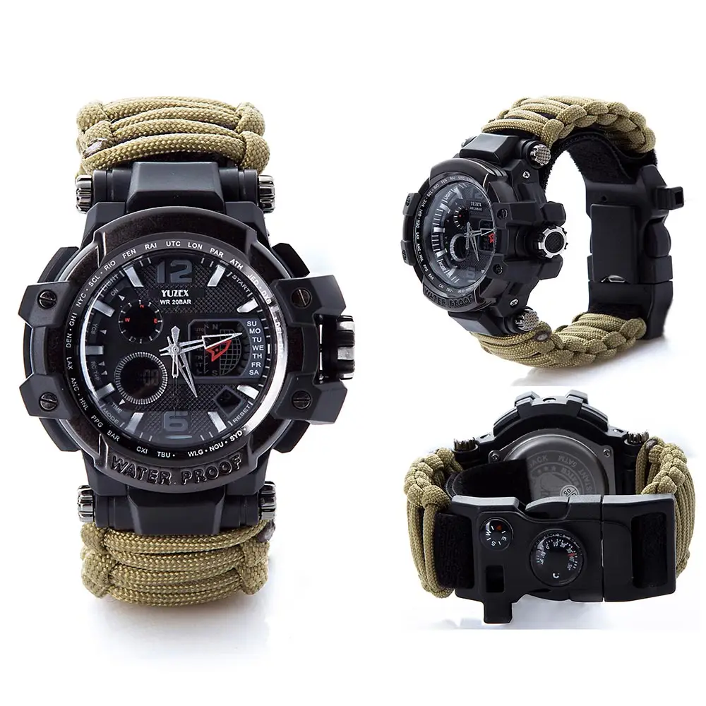 Outdoor Survival Watch Multifunctional Waterproof Military Tactical Paracord Watch Bracelet Camping Hiking Emergency Gear EDC