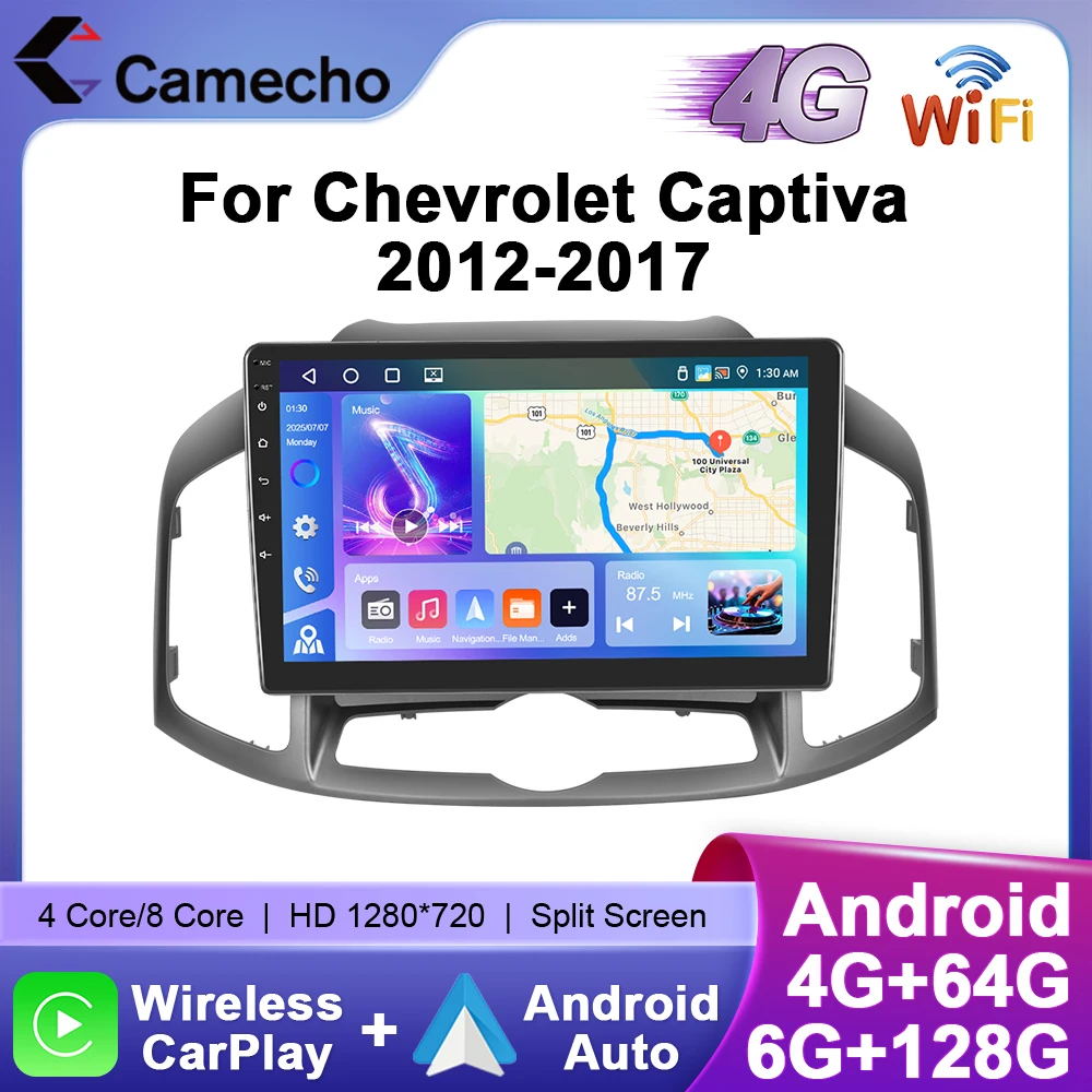 Radio para Auto Camecho con CarPlay Inalámbrico y Android Auto para Chevrolet Captiva 2012-2017, Sistemas Inteligentes para Auto, GPS, Estéreo, 4G, WiFi, RDS 1