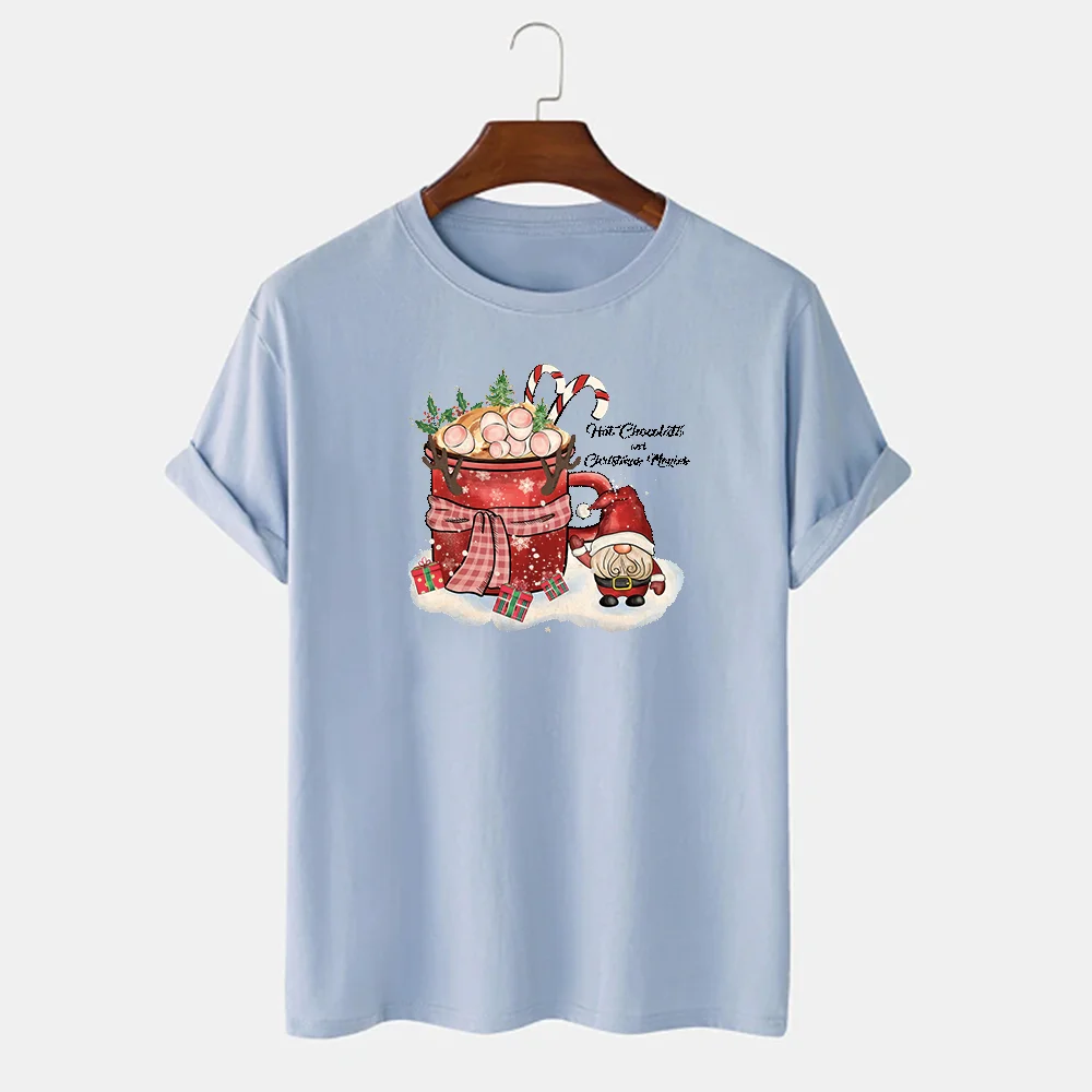 

100% хлопок, новинка, Мужская одежда, Рождественский принт, футболка с коротким рукавом, с мультяшным принтом, зимняя Рождественская вечеринка, Повседневная футболка