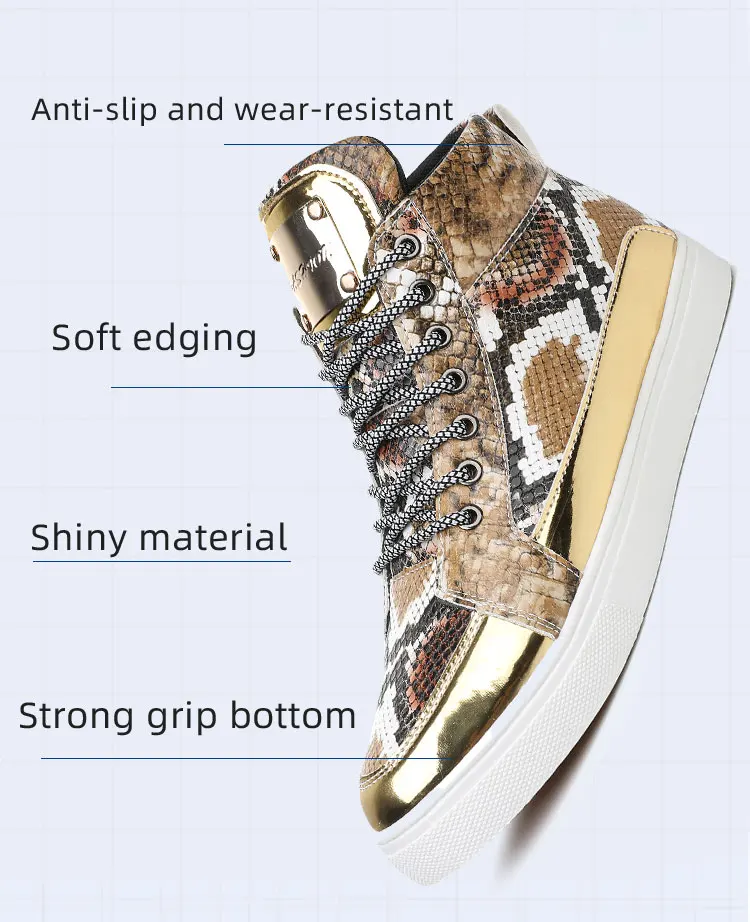 Description Picture 5 of itemNew Golden Snake Pattern Leather Man Skateboard Shoes Light Original Men's Skate Shoe High-top Zipper Design Male Casual Sneaker