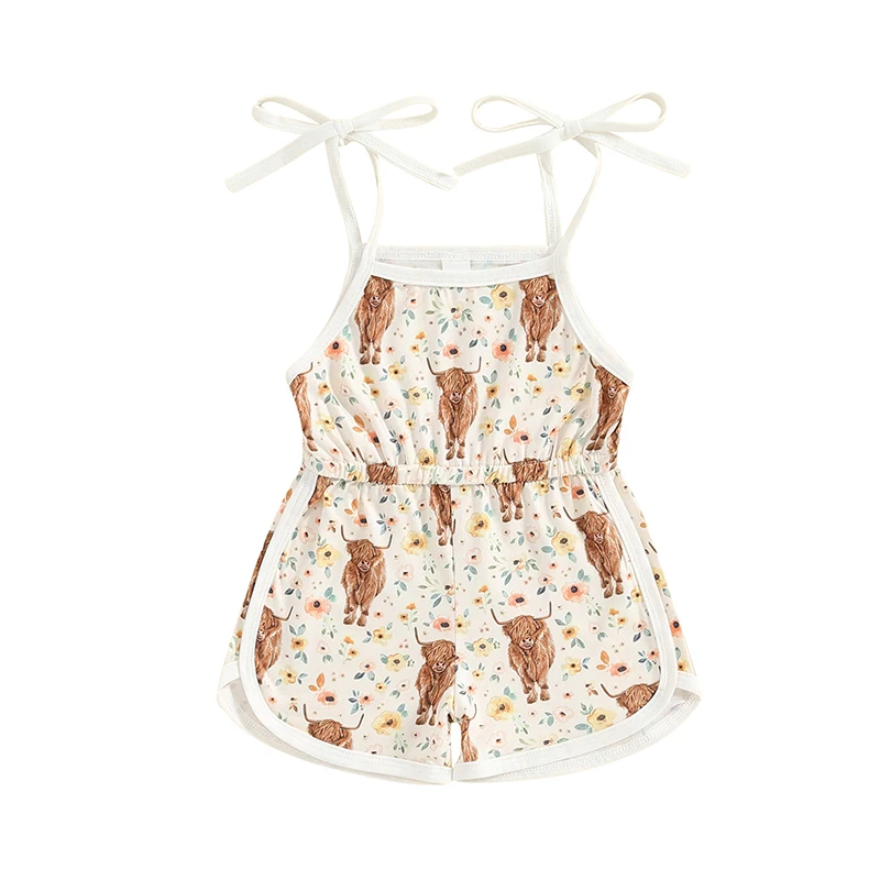 

Toddler Baby Girls Tie Shoulder Summer Romper Jumpsuit Sleeveless Floral Print Onepiece Shorts Bodysuit