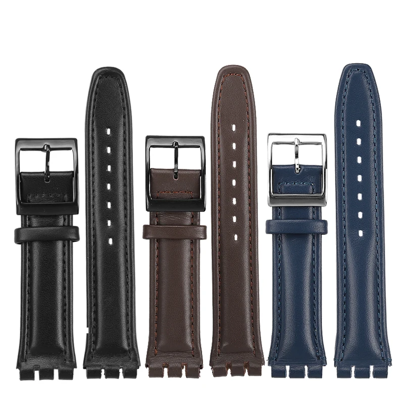 Genuine Leather Watch Strap with Metal Buckle - 17mm/19mm High-Quality Band