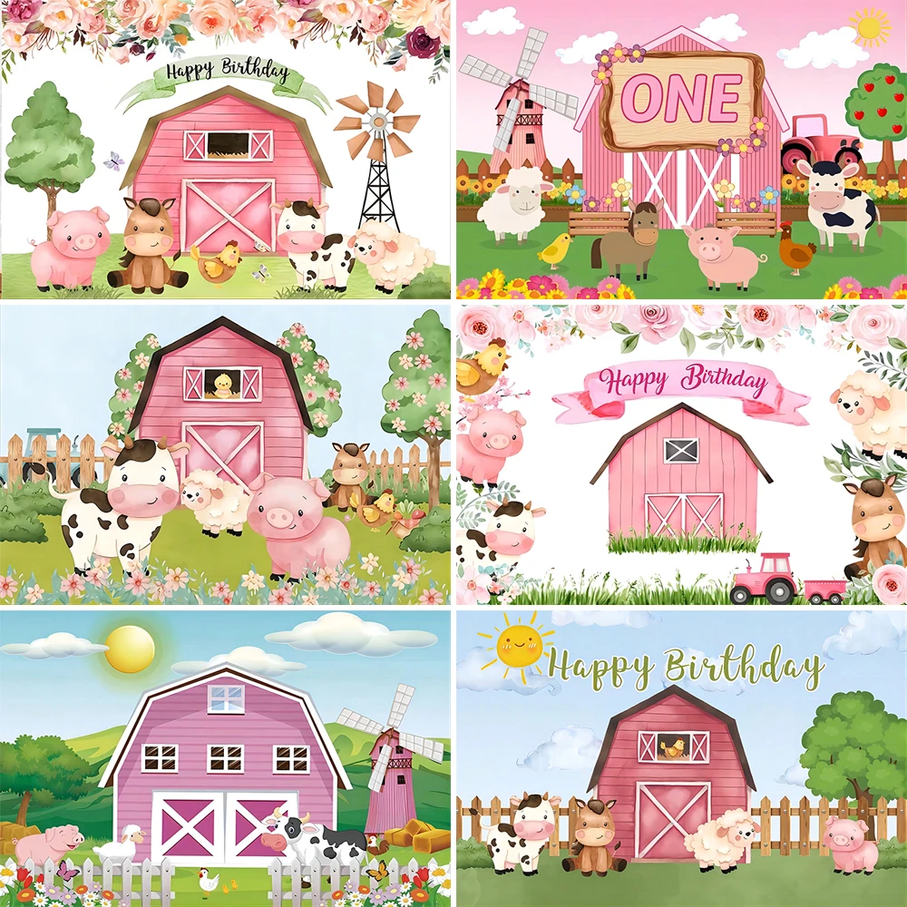 

Bonvvie Photography Background Cartoon Farm Poultry Windmill Baby Children 1st Birthday Party Decor Backdrop Props Photo Studio