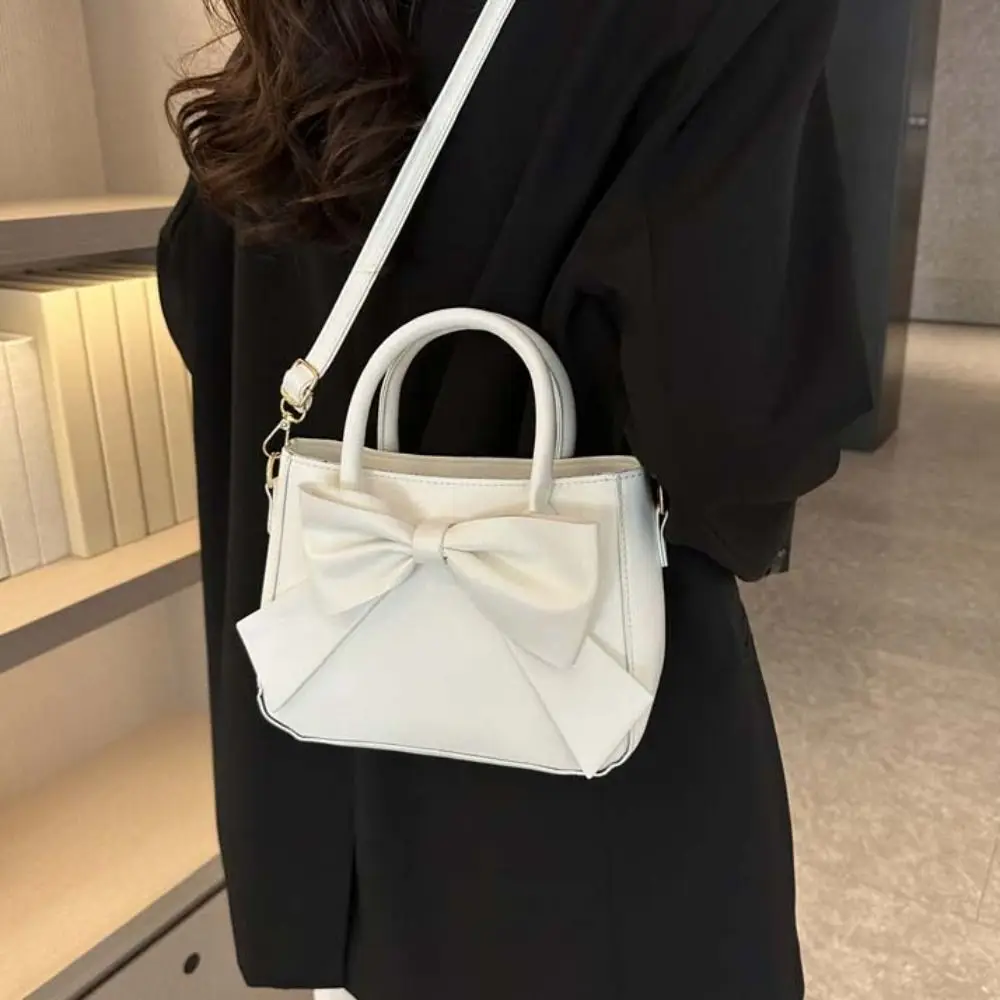 

Solid Color Bowknot Shoulder Bag Zipper Waterproof Lolita Message Bag Handbag Shopping Bag Leather Bow Crossbody Bag Outdoor