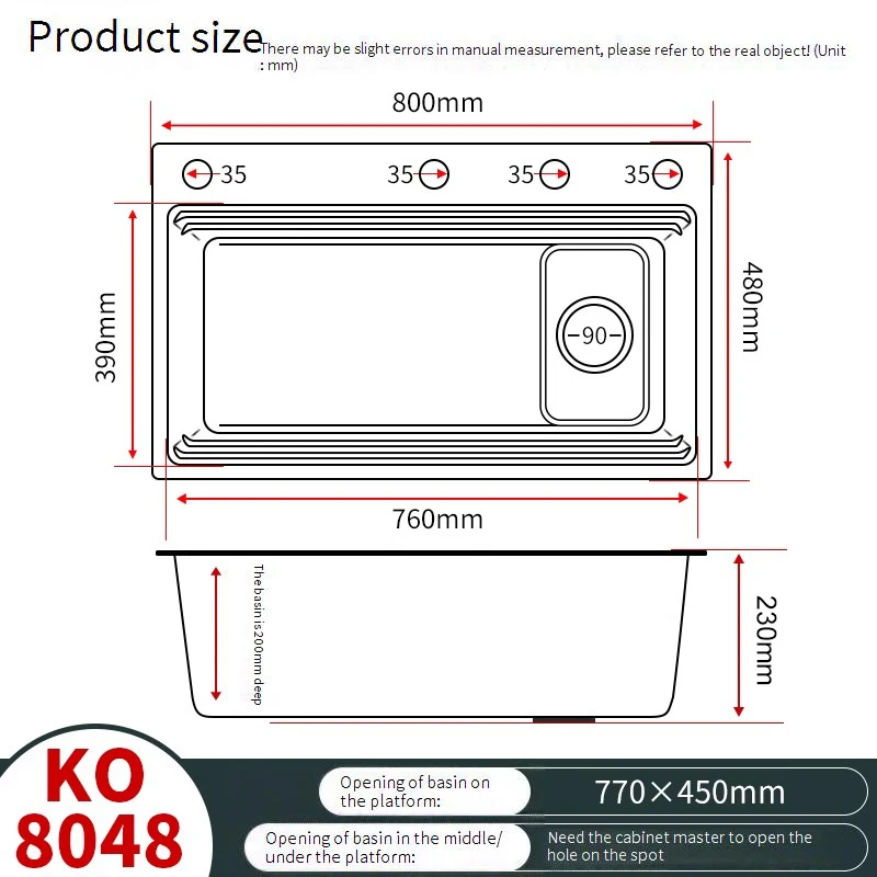 Stainless Steel Kitchen Sink Large Single Slot Multifunction Washing Dish and Vegetable Basin Kitchen