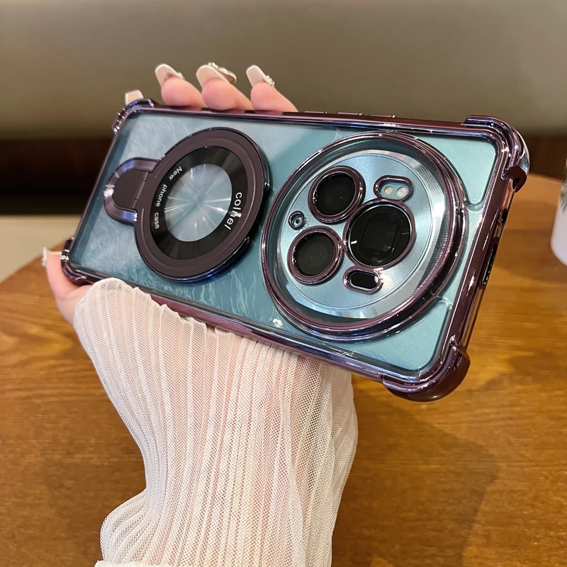 Luxury Ring Holder Shockproof Silicone Case with Camera Lens Protection Films