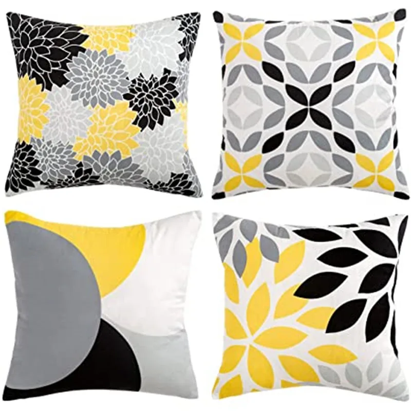 New Arrival Yellow Abstract Geometry Pillow Cases Kaleidoscope Flower Leaf Cover Garden Car Sofa Decor Pillowcase 45x45 |