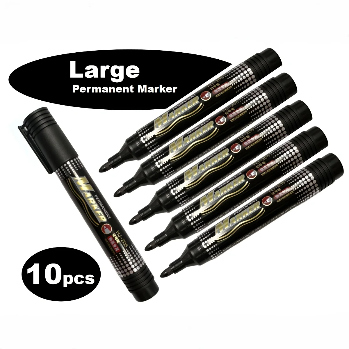Black Permanent Marker Pens Quick Dry Non-Fading Ideal for Logistics & Shipping 10pcs