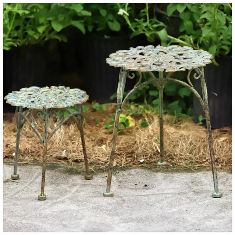 European Style Outdoor Flower Rack Iron Do Old Flowerpot Base Hollowed Out Pattern Plant Display Courtyard Floor Storage Shelf