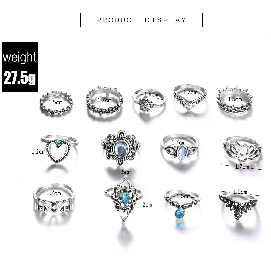 13Pcs Vintage Flower Rings Set - Hollow Carved Crown Love Jewelry for Women 2025 Trendy Retro Party Gift Exquisite Fringer Rings