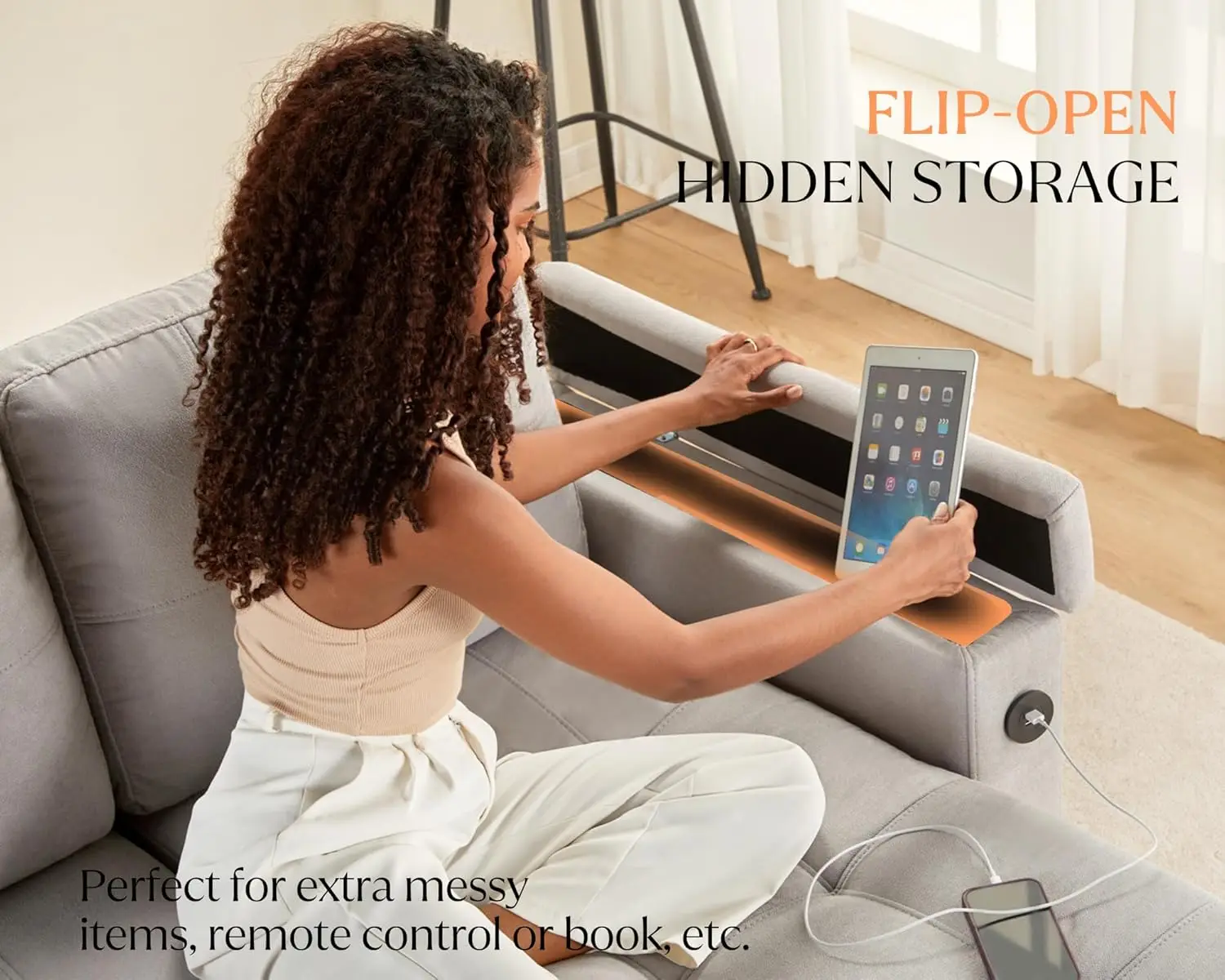 Description Picture 5 of itemFolding Beds Sleeper Sofa Pull Out Couch Bed with USB Charging Port & Cup Holders L-Shaped Sectional Couch with Storage Chaise
