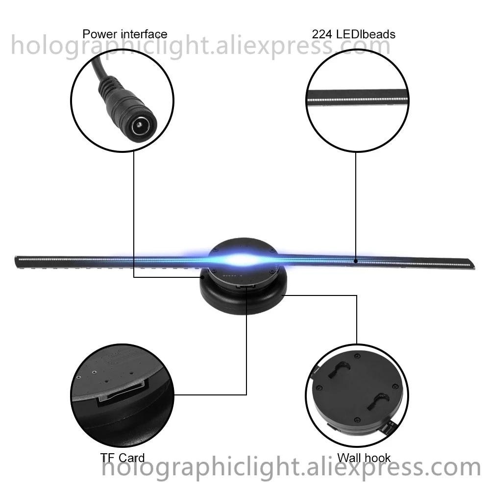 T40 Normal 3D Hologram Projector Fan 224 LED Advertising Display Light Led PC Control Holographic Lamp Player Projector
