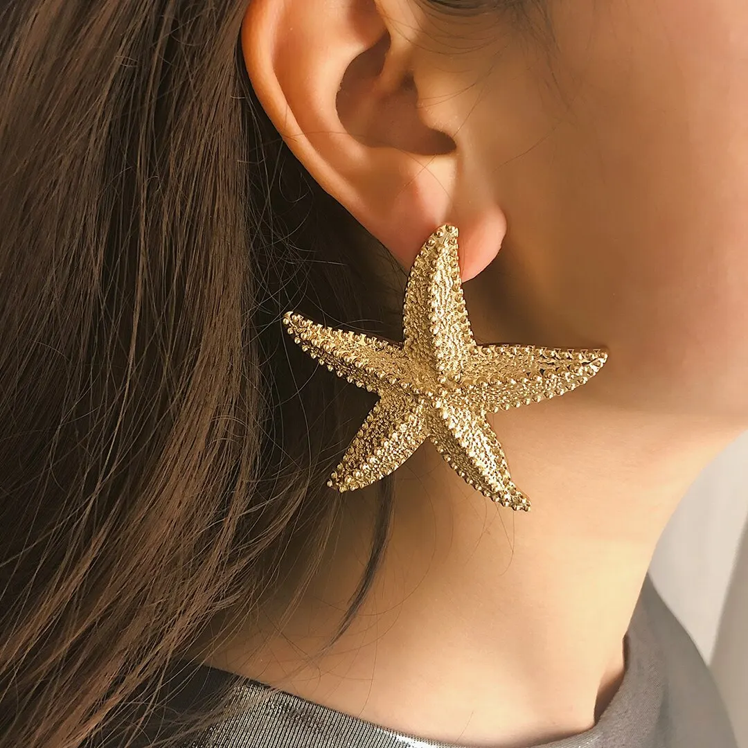 Boho Metal Starfish Stud Earrings for Women Ladies Summer