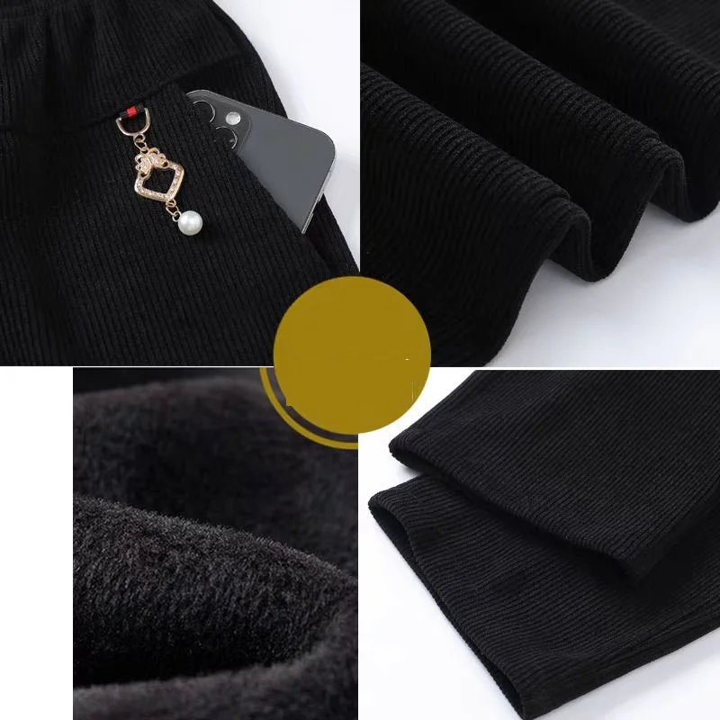 Pantaloni dritti in velluto a coste di alta qualità donna autunno inverno Oversize 8XL pantaloni madre in pile Thicke pantaloni Casual caldi femminili nuovi 6