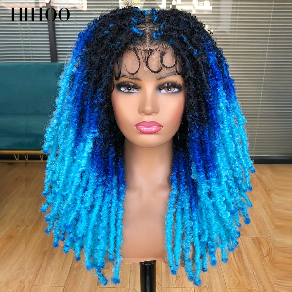 Blue Butterfly Locs Full Lace Braided Wigs For Women Crochet Hair Dreadlocks Meche Faux Locks Braids Extensions Synthetic Hair