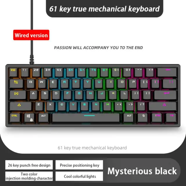 1pc Portable 61-key Backlit Mechanical Axis Keyboard Computer Desktop Notebook Gaming Mice Keyboard 6