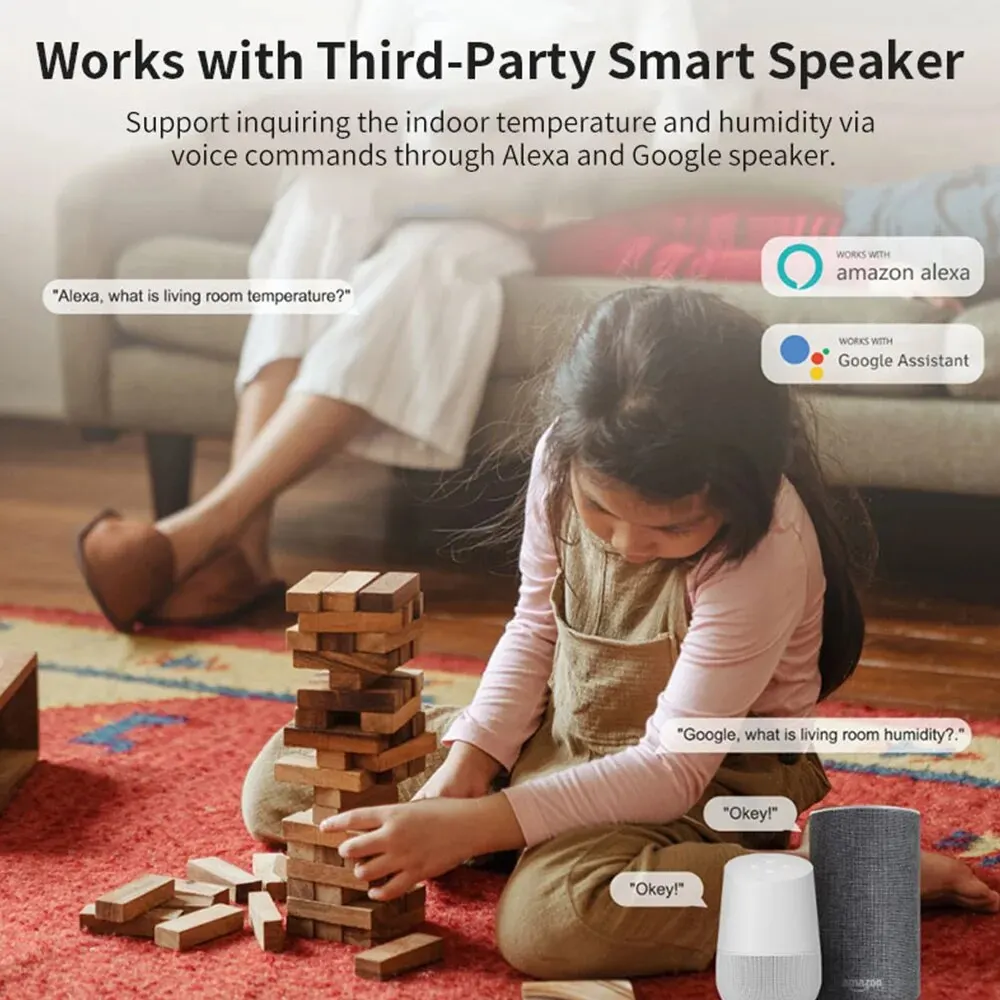 Smart WiFi Zigbee Temperature and Humidity Sensor - Wireless Indoor Monitoring with Voice Control Compatibility