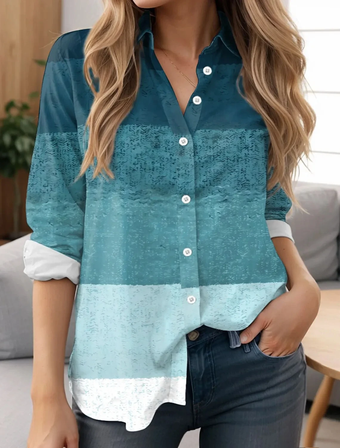Woman shirts & blouse 2024 Spring and Autumn New shirts elegant Cherry Powder geometric block prints Shirts Temperament Top 5XL