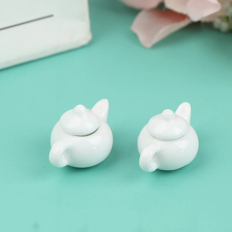 

New 1:12 Dollhouse Miniature Ceramic Kettle Teapot White Ceramic Bowls Cups Model Kitchen Accessories