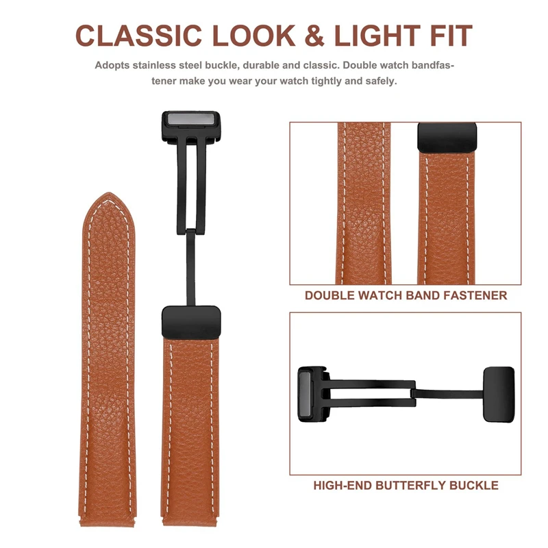 Magnetic Leather Watch Strap, 18mm/22mm - Premium Design