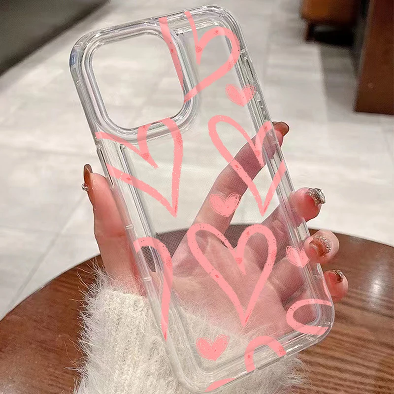 thumbnail image 1 of Funda de teléfono con estampado gráfico de corazón de amor para iPhone 14 15 16 Pro Max 11 12 13 Pro Mini X XR XS 7 8 Plus SE2, funda suave a prueba de golpes, 1 of 5