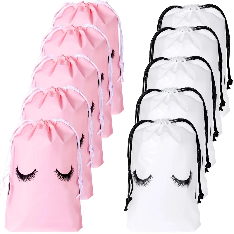 50Pcs Reusable Eyelash Extension Cosmetic Bag Plastic Drawstring Lashes Supplies Lipstick Travel Pouch Beauty Salon Makeup Tools
