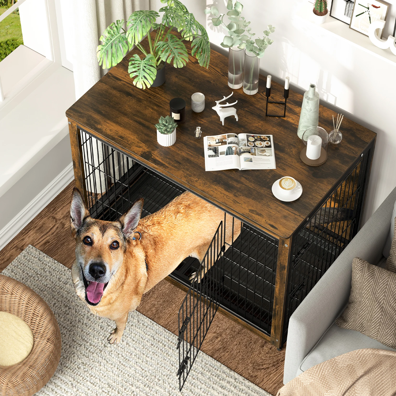 Stylish Pet Cage Kennels with Dual Doors and Tray