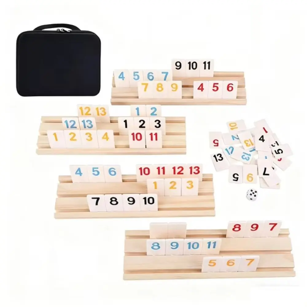 106Pcs Classic Games Wooden Rummikub Game 106 Tiles Portable Case Rummy Cube Game Travel Set Dice Parent-Child Interactive