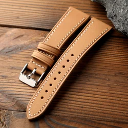 Handmade Original Color Vegetable - Tanned Leather Strap - Quick Detachable, Soft Retro Men's Accessory - 22mm (Silver buckle)