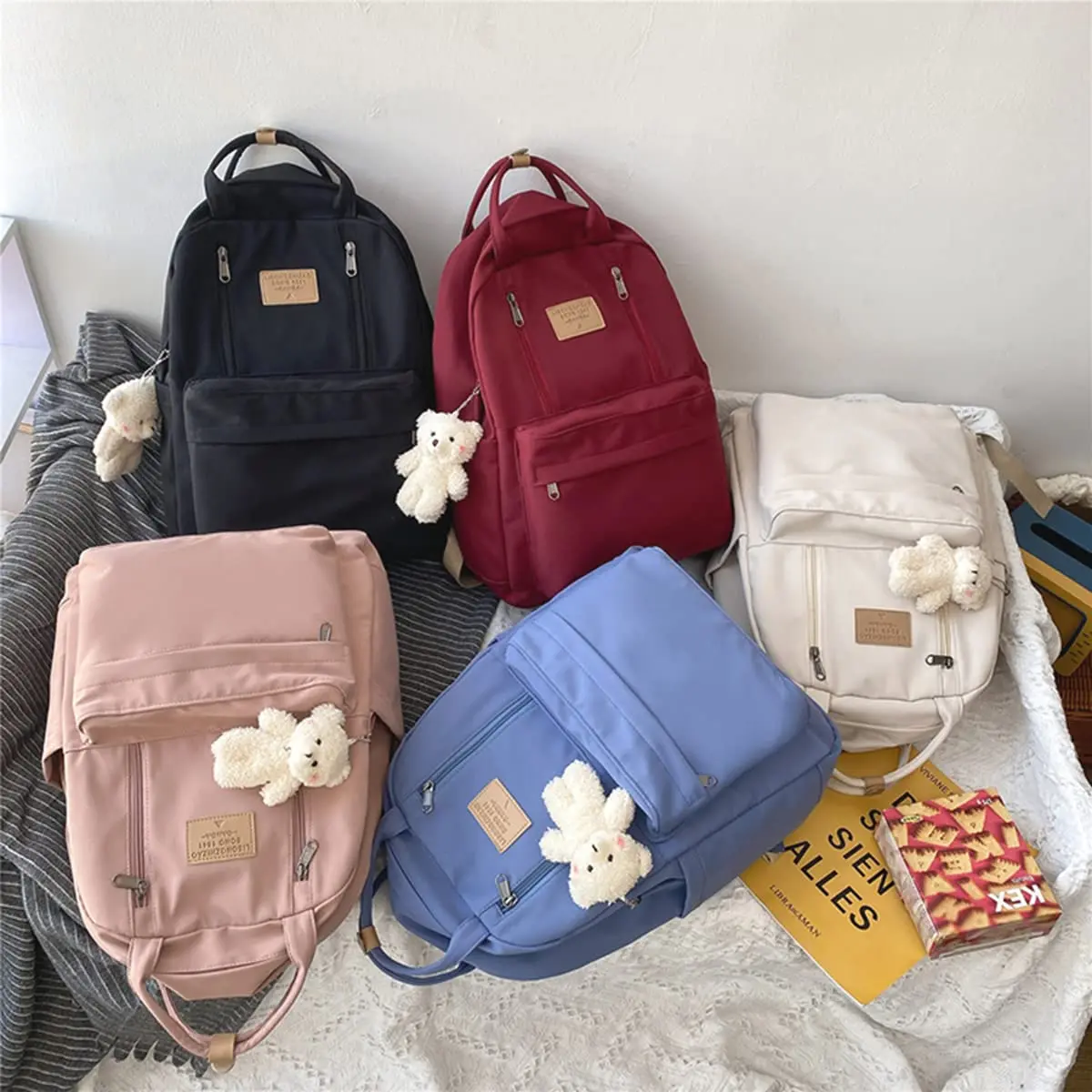 Cute Backpack for School Aesthetic Backpack Purse for Women Girls Pink Book Bag Korea Style Bookbag