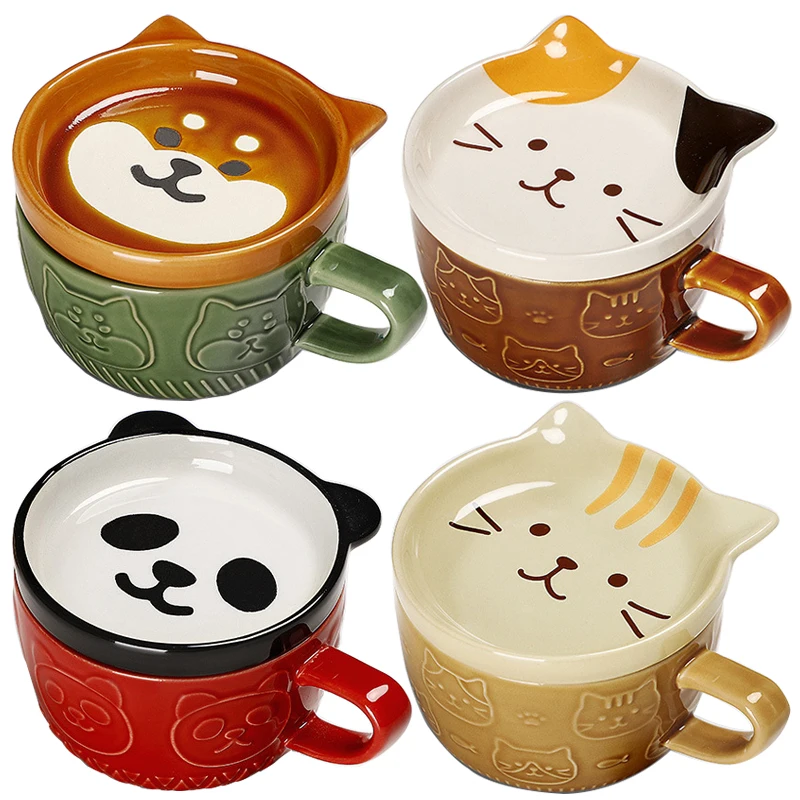 

Cartoon Ceramic Cat Mug With Lid Cute Panda Milk Tea Coffee Cup Personality Gift Household Kawaii Kids Breakfast Oat Milk Mugs