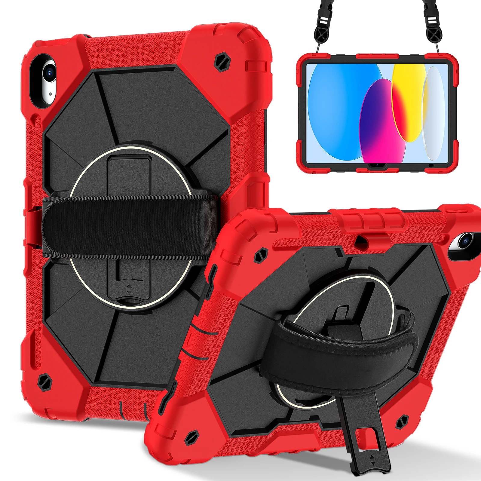 Kids Tablet Case with Hand Strap - 360° Rotatable Handle Stand, Shockproof Rugged Silicone Cover