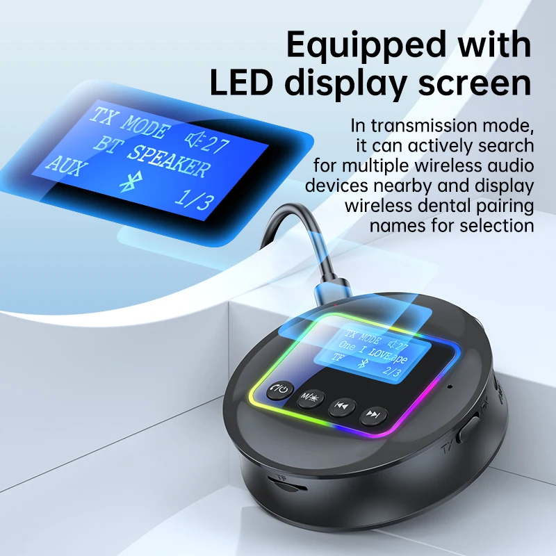 Bluetooth Adapter Bluetooth Audio Receiver Bluetooth Transceiver Adapter Bluetooth Aux Adaptor New Bluetooth 5.4 Audio Transmitter Receiver 2-in-1 Wireless Adapter with LCD Screen AUX/RCA/TF For PC TV Car Speakers