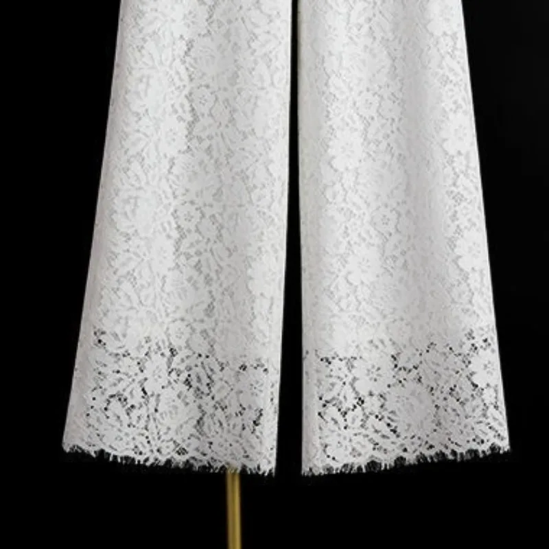Matakawa Lace Wide Leg Pants Women Solid Spring Summer Elegant Pantalones De Mujer Korean Fashion Ankle Length Trousers