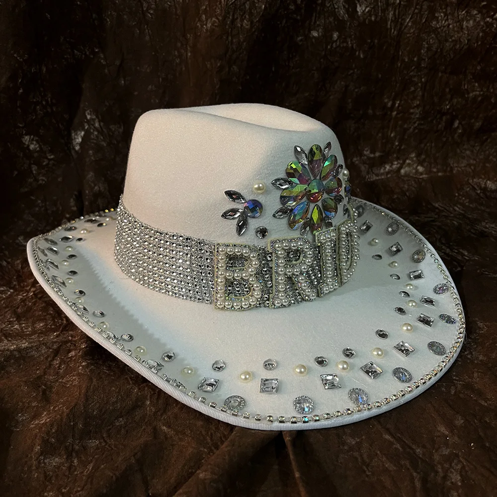 Women Wool Bride Cowboy Hat Wide Brim 