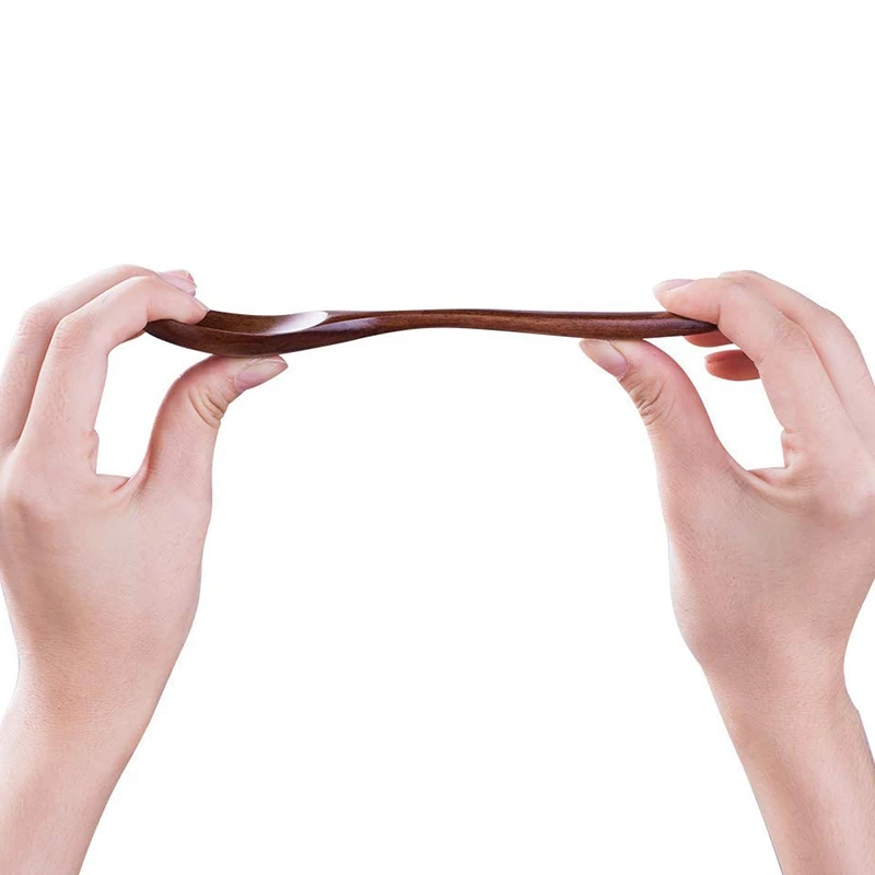 나무 숟가락 수프 스푼 세트, 긴 손잡이, 자연 테이블 식사 혼합 교반 요리, 7.3 인치, 10 개