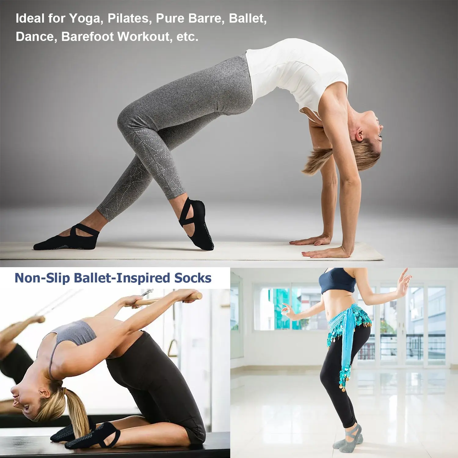 Women's Non-Slip Grip Socks for Yoga, Pilates, Dance, and Fitness Workouts