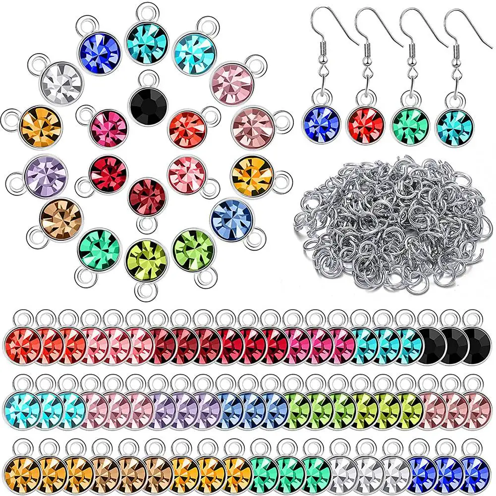 

80Pieces Crystal Birthstone Charms for Jewelry Making Round Charms for Bracelets Necklaces Jewelry Findings Silver