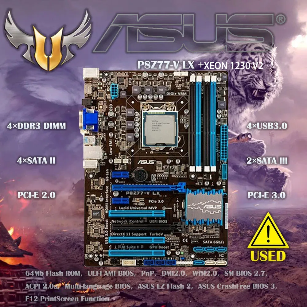 Asus P8Z77-V Lx + Xeon 1230 V2 Cpu Lga 1155 Ddr3 I3 I5 22/32Nm Cpu Usb3.0 32Gb Sata3 Vga Hdmi Z77 Scheda Madre Desktop