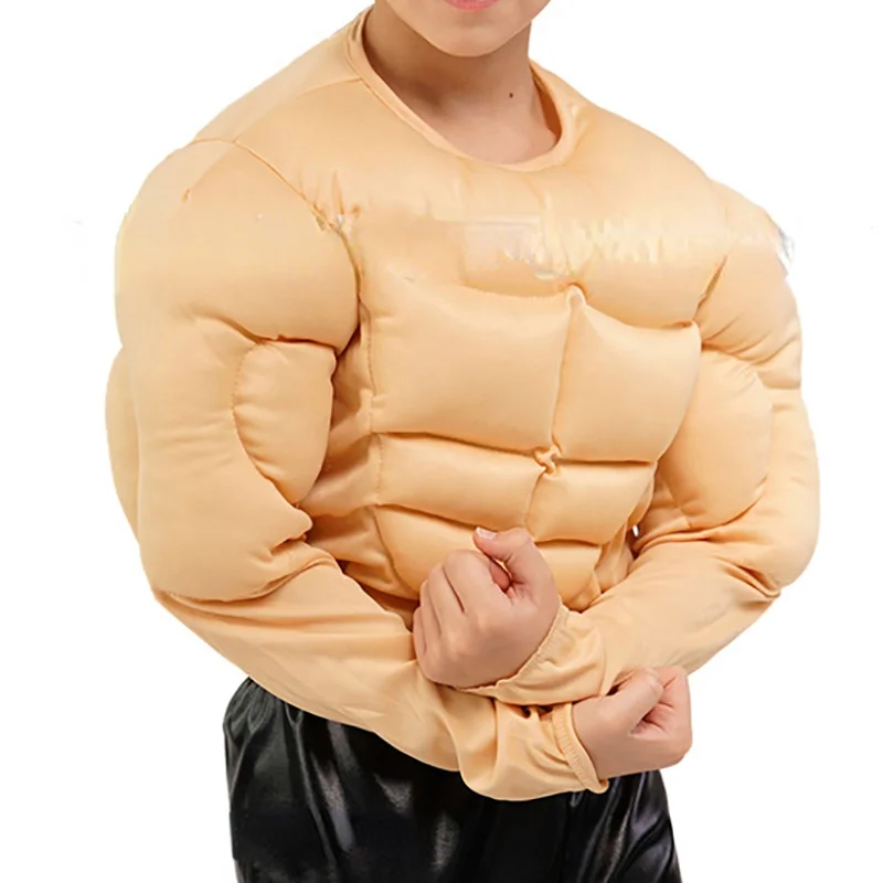 Child Man Fake Muscle T-Shirts Sponge Pads Abs Body Shaper Holiday Party Costume Hero Cosplay Funny Chest Shapewear Mask Ball 6