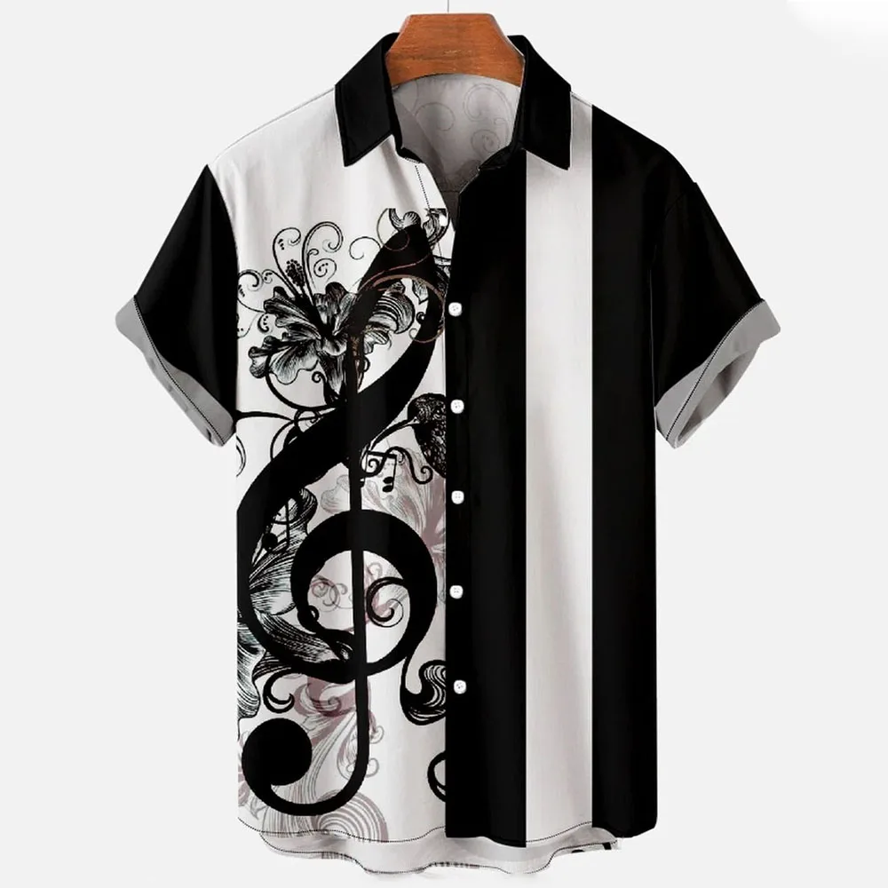 Summer Hawaiian Shirts For Men Music Guitar Printed Tops Clothing Fashion Casual Oversized Collar Rock And Roll Blouses 6