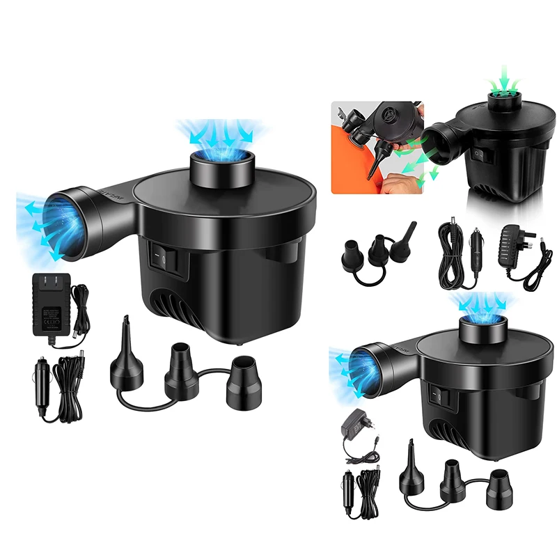 

Электрический надувной насос, портативный воздушный матрас с 3 насадками для использования на открытом воздухе, кемпинга, плавания