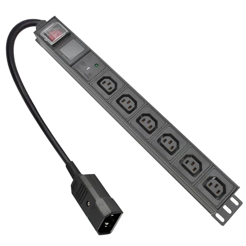 Удлинитель PDU с защитой от перенапряжения, цифровой дисплей, амперметр C13, 6-полосная Выходная розетка с вилкой для ЕС, США, Великобритании, Австралии