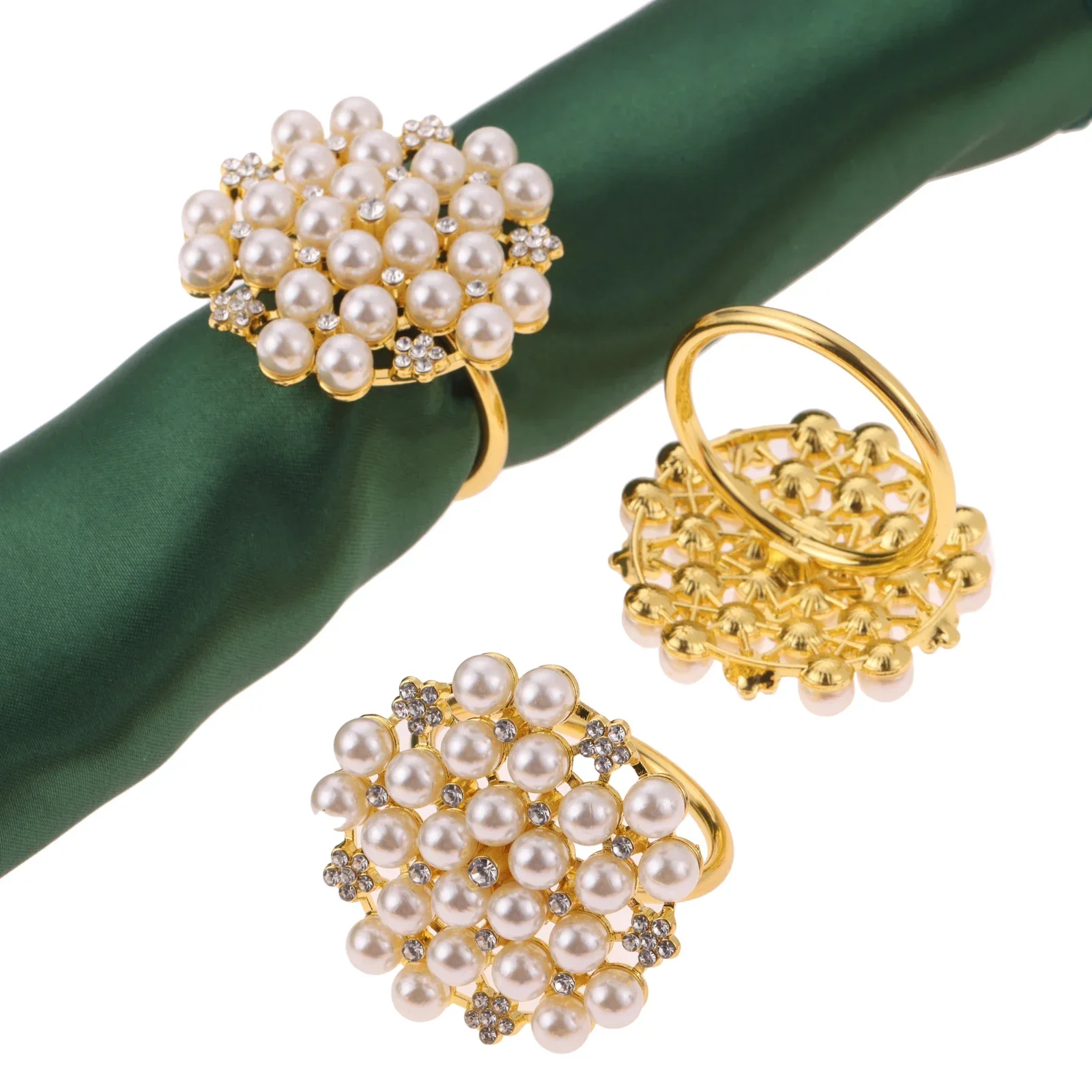 

12pcs/set Elegant Pearl Cluster Napkin Rings Broken Diamond Jewelry Decor Table Tissue Holder Thanksgiving Wedding Xmas New Year