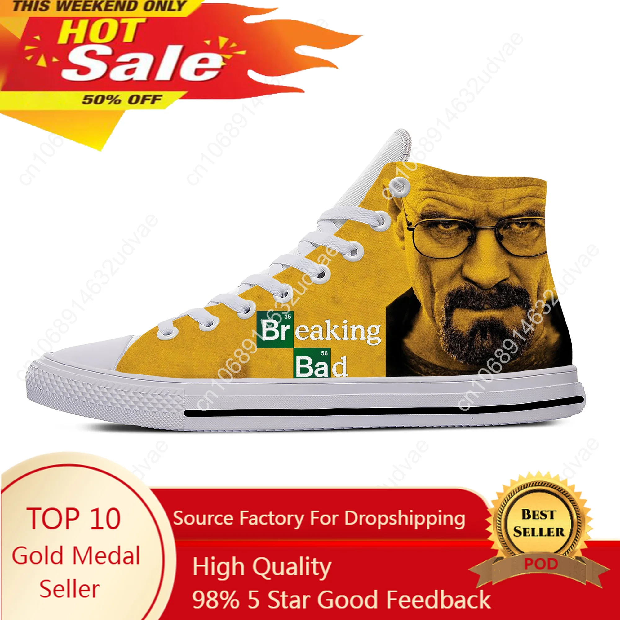 

Movie Breaking Bad High Top Sneakers Mens Womens Teenager Casual Shoes Canvas Running Shoes 3D Print Breathable Lightweight Shoe